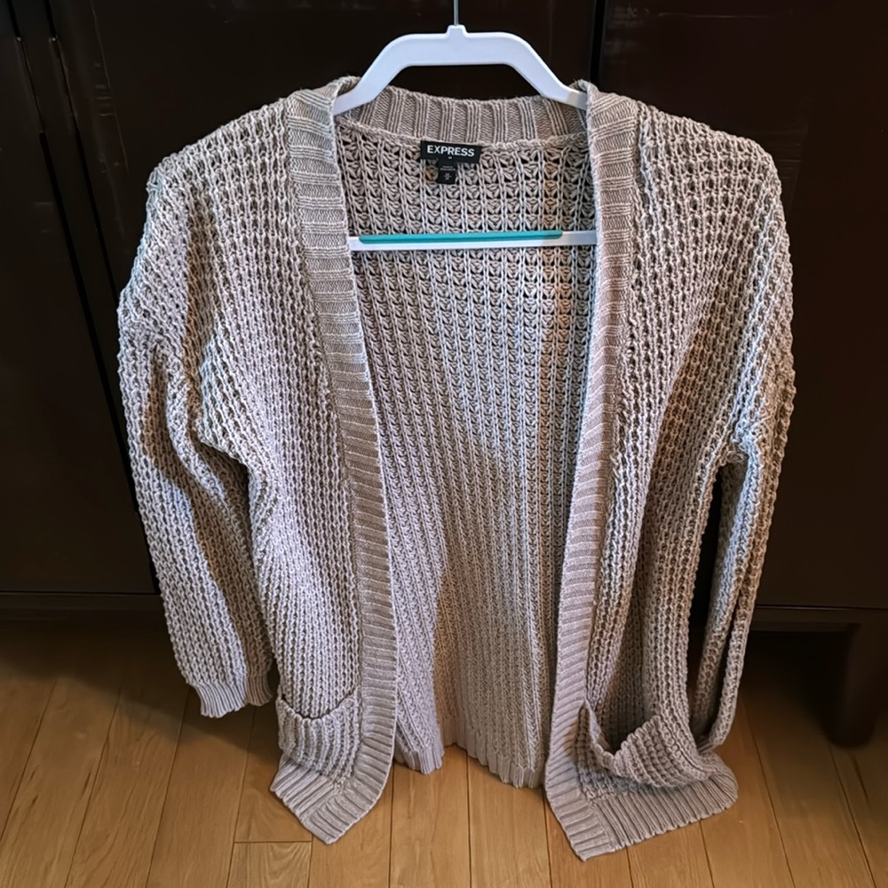 Express cable knit long sleeve cardigan